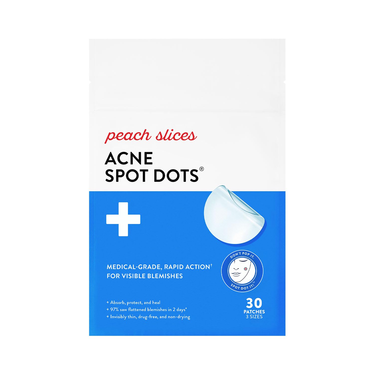 Peach Slices - Acne Spot Dots (30 ct) - Hydrocolloid PimTLe Patches for Face - Absorb Gunk, Protect Picking & Support Healing - 3 Sizes (7, 10, & 12mm) - Vegan, Cruelty Free, Korean Skin Care & Beauty