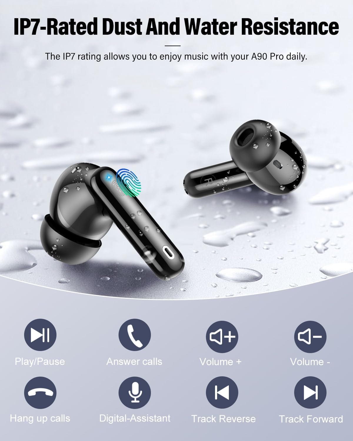 Wireless Earbuds, Bluetooth 5.4 Headphones Bass Stereo, Ear Buds with Noise Cancelling Mic, LED DisTLay in Ear Earphones Clear Calls, IP7 Waterproof Bluetooth Earbuds for Phones/Sports/Laptop, Black