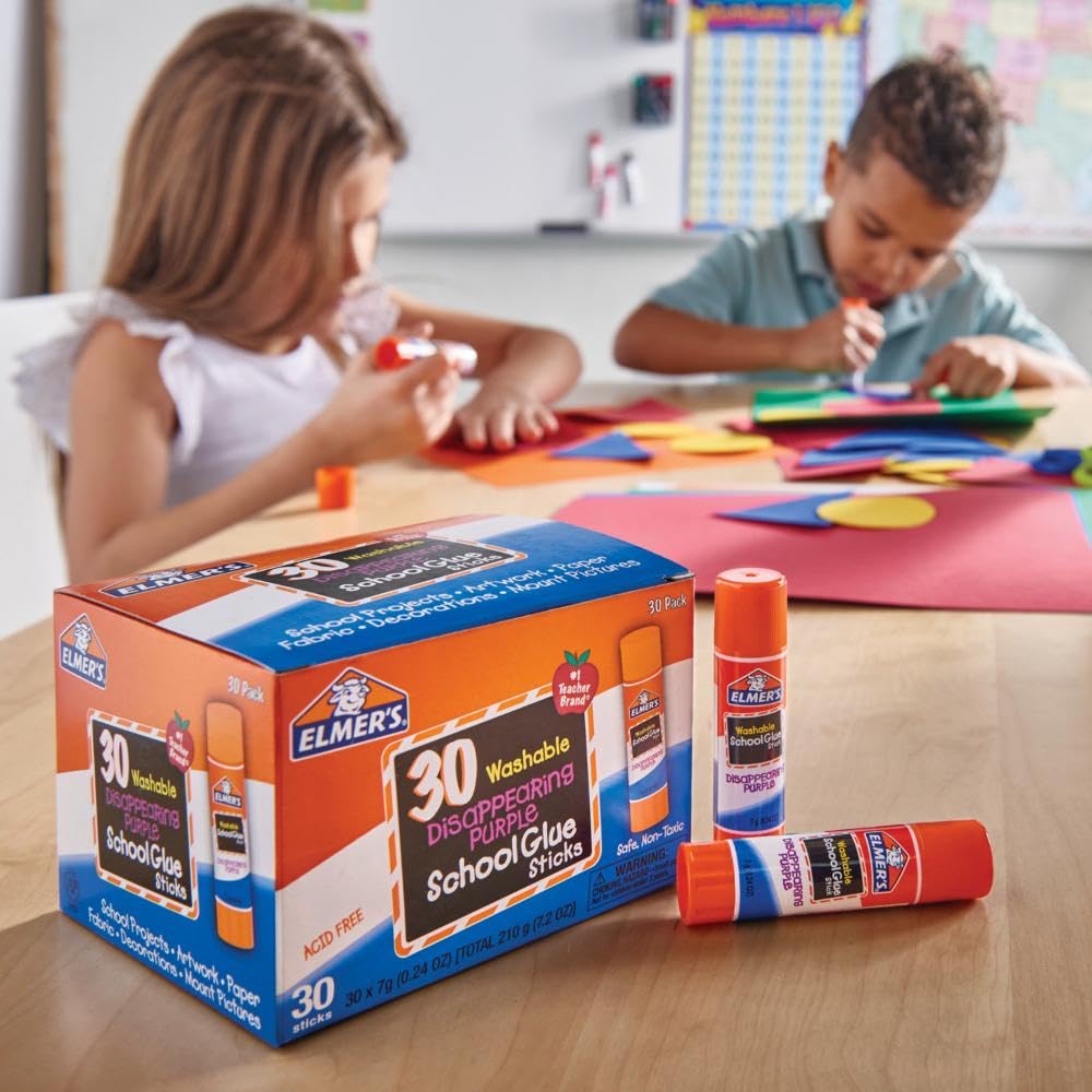 Elmer's Disappearing PurTLe School Glue Sticks, Washable, 7 Grams, 30 Count - Posters, Back to School, Bulk Pack for Classrooms, #1 Teacher Brand