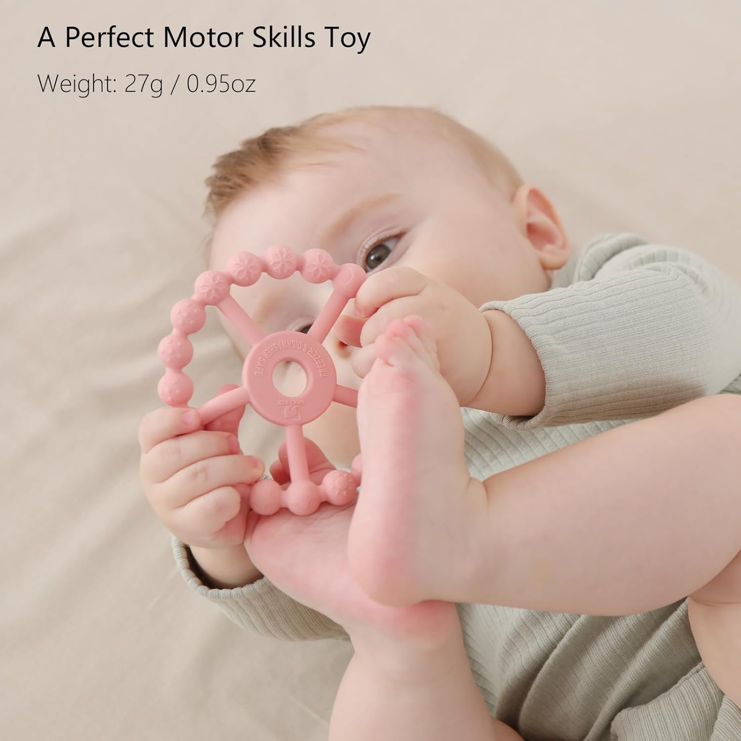 Silicone Baby Teething Ring Set – 3-Pack Multitextured Sensory Teethers for Infants and Toddlers, Easy-Grip Soft Silicone in PurTLe, Pink, and White