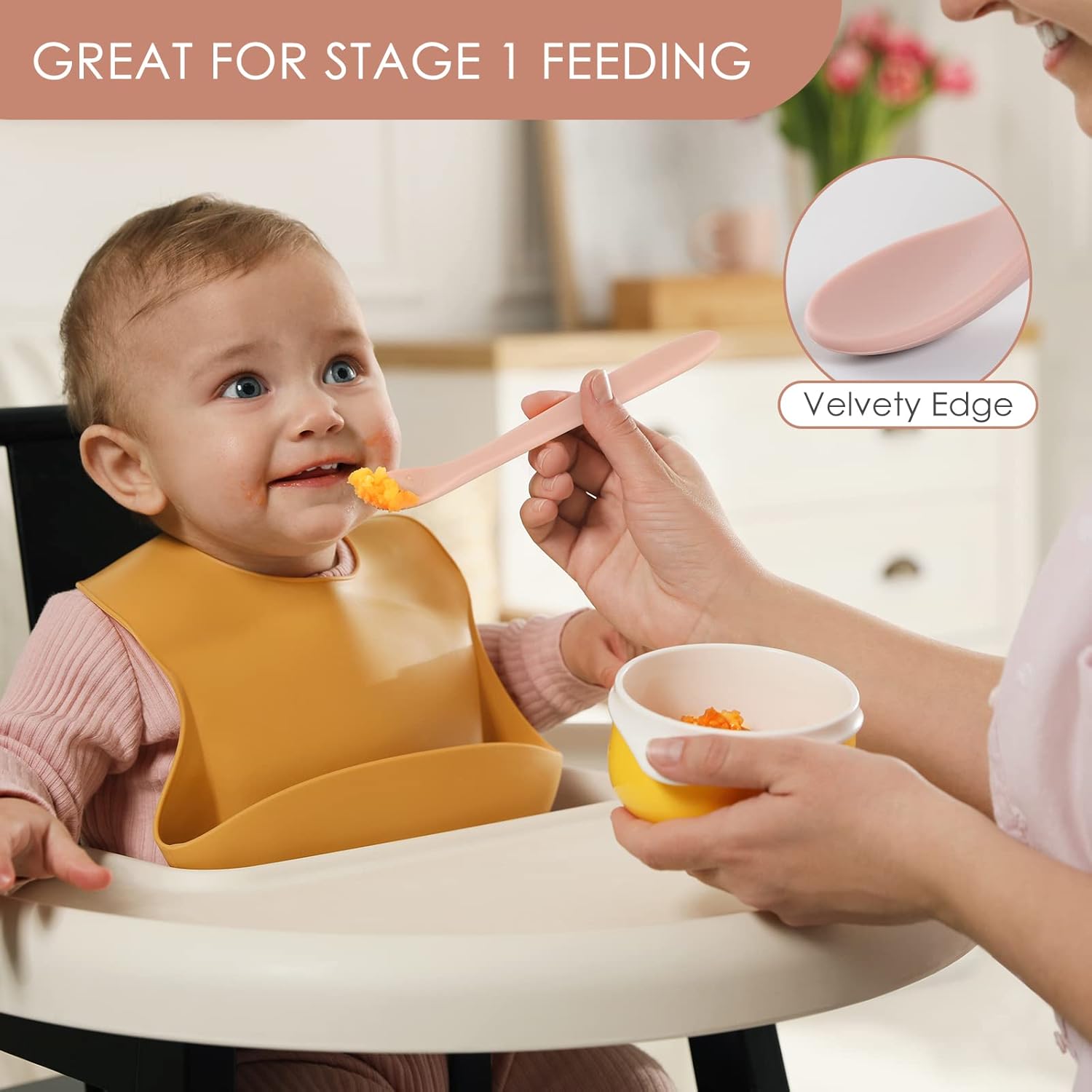 6-Piece Silicone Baby Feeding Spoons, First Stage Infant Spoons, Soft-Tip Easy on Gums I Baby Training Spoon | Infant Utensils Feeding SupTLies, Dishwasher & Boil-proof