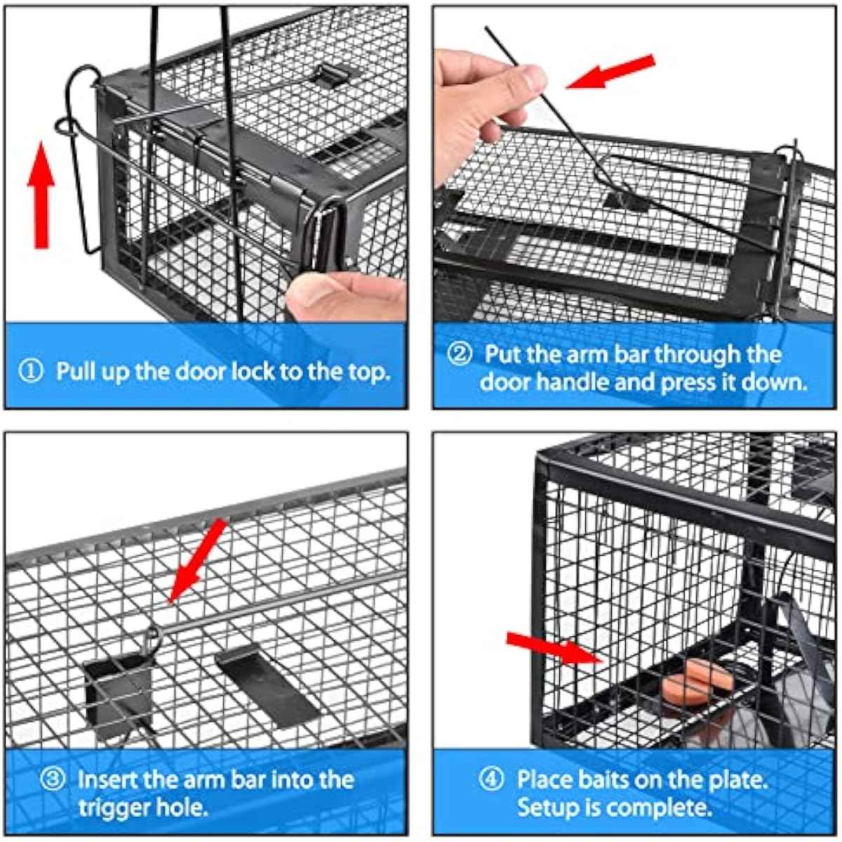 2-Pack Rat Traps Humane Live Mouse Vole Chipmunk Trap Cage for Indoors and Outdoors (Black)