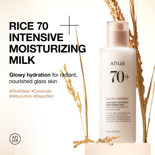 ANUA Rice 70 Intensive Moisturizing Milk, Hydrating Face Lotion, Niacinamide, Ceramides, All Skin Types, Sensitive, Skin Moisture Barrier, Lightweight Nourishing, Korean Skincare, 5.07 fl.oz.