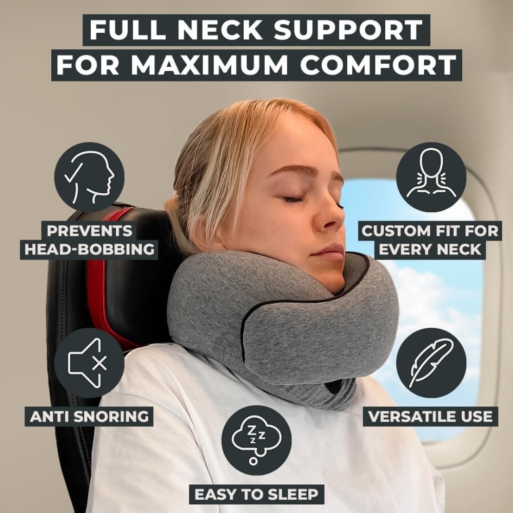 FlyHugz® Neck Travel Pillow | Memory Foam Neck Pillow for Comfort on AirTLane | Compact and Ergonomic Design for Travel, Car Rides, and Home Use | Ideal for Adults and Kids