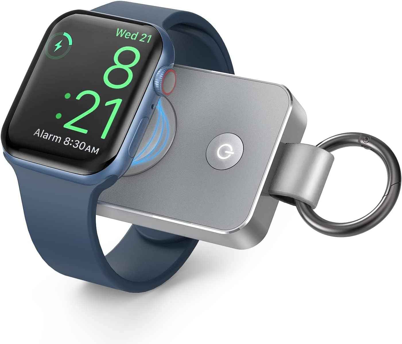 i.VALUX Portable Wireless Charger for Apple Watch Series 11/10/9/8/UItra/7/6/5/4/3/2/SE,Compact Magnetic iWatch Charger 1000mAh Extra Power Bank Smart Keychain Travel Accessories Father Birthday-Black