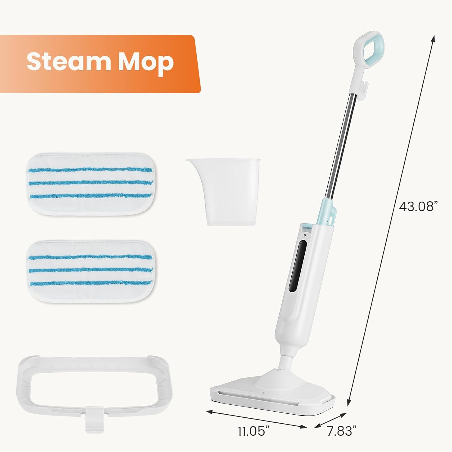 Sweetcrispy Steam Mop for Floor Cleaning,Lightweight Floor Steamer Cleaner for Hardwood/Tile/Laminate Floors Carpet, 2 Washable Pad,White and Grey