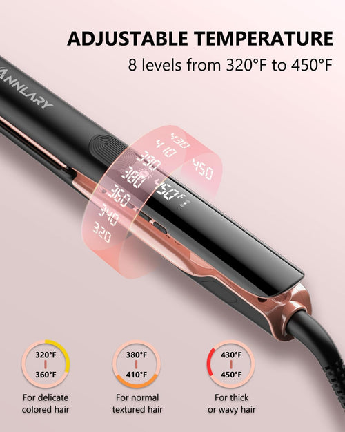 Annlary Hair Straightener 1 Inch Flat Iron and Curler 2 in 1 Titanium Ceramic Ionic Dual Voltage Straightener with Heat-Resistant Silicone, for Less Frizz, Shinier & Smoother