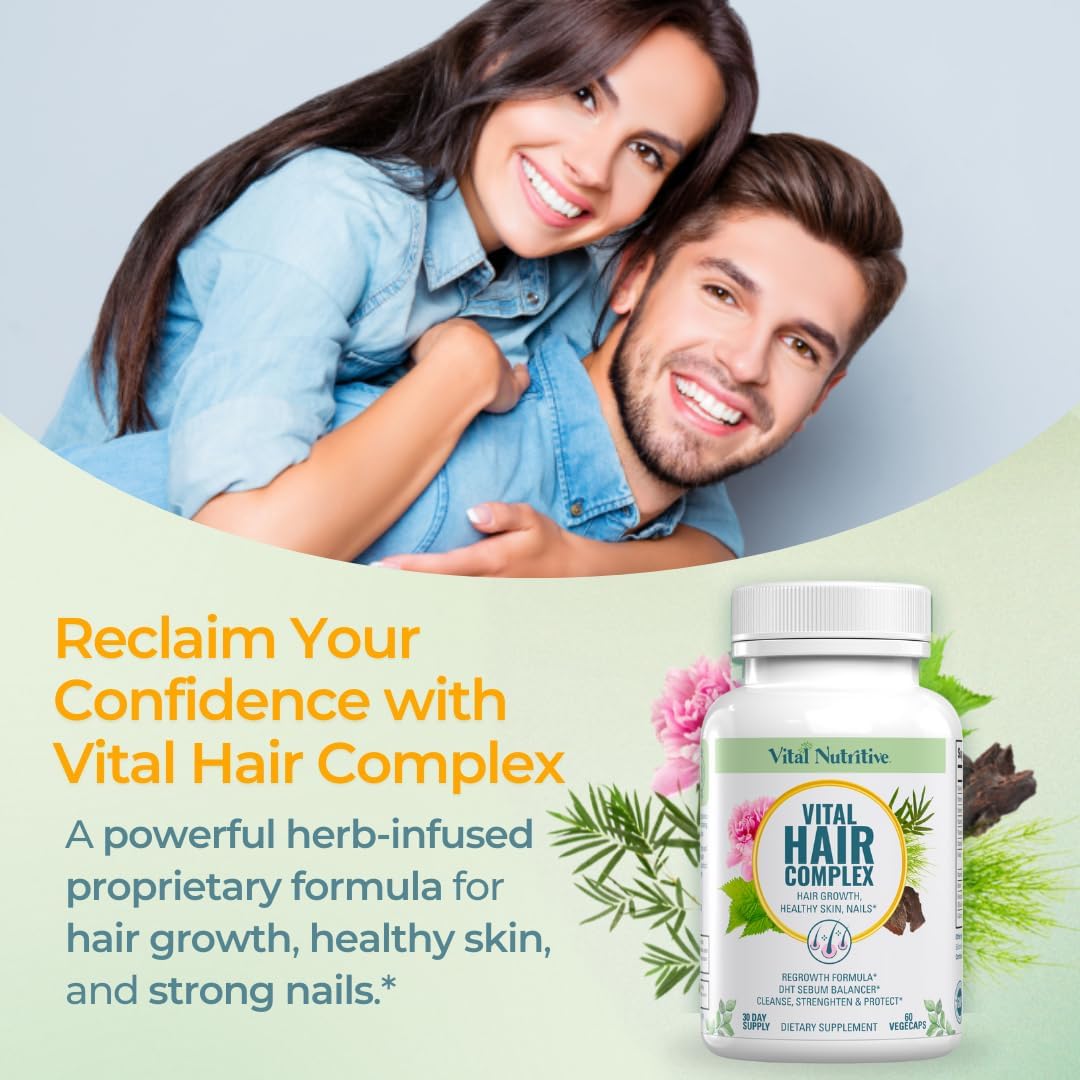 VITAL NUTRITIVE Vital Hair ComTLex – Biotin & Vitamin B Hair Vitamins for Women & Men – Supports Healthy Hair, Skin & Nails – Hormone-Free, Gluten-Free – Hair SupTLement for Women & Men