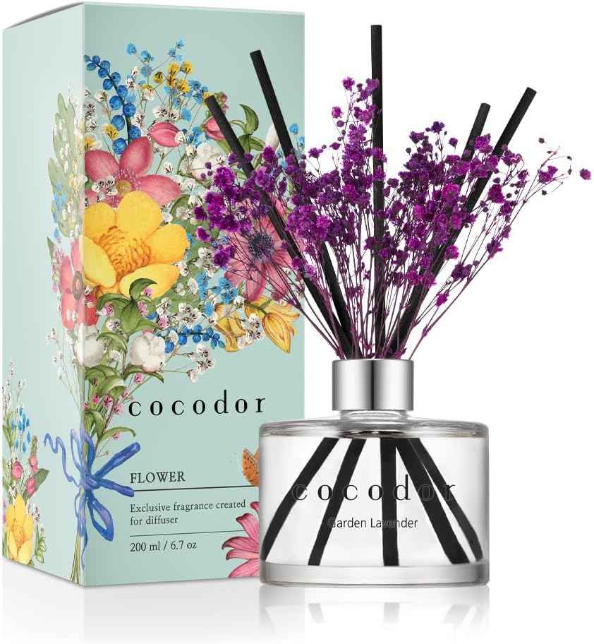 COCODOR Reed Diffuser Set with Preserved Baby's Breath with Sticks/April Breeze / 6.7oz / Scent Fragrance Oil Diffuser for Bedroom Bathroom Home Décor