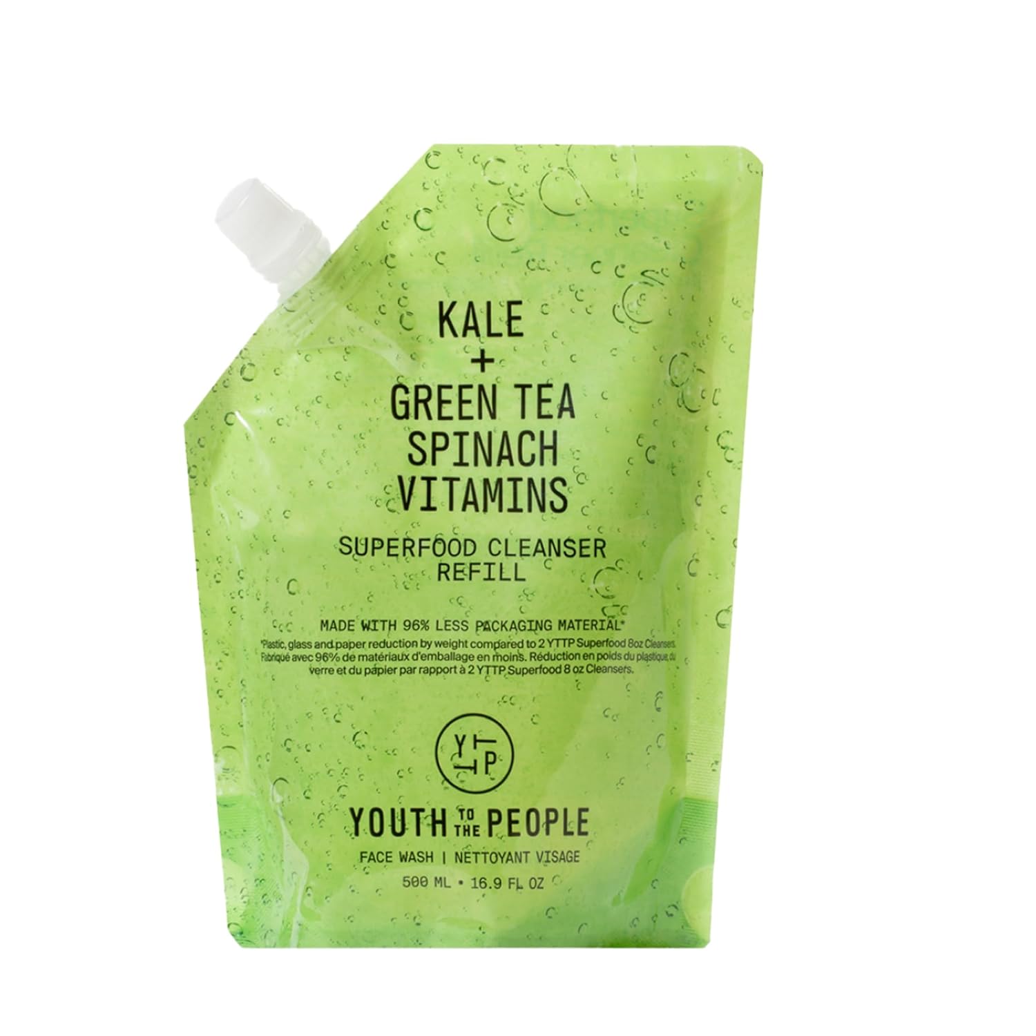 Youth To The PeoTLe Superfood Facial Cleanser - Kale + Green Tea Daily Face Wash, Gently Removes Makeup, SPF, and Oils, Soothing Antioxidants for Glowing Skin, pH Balance, Clean Pores, Refillable