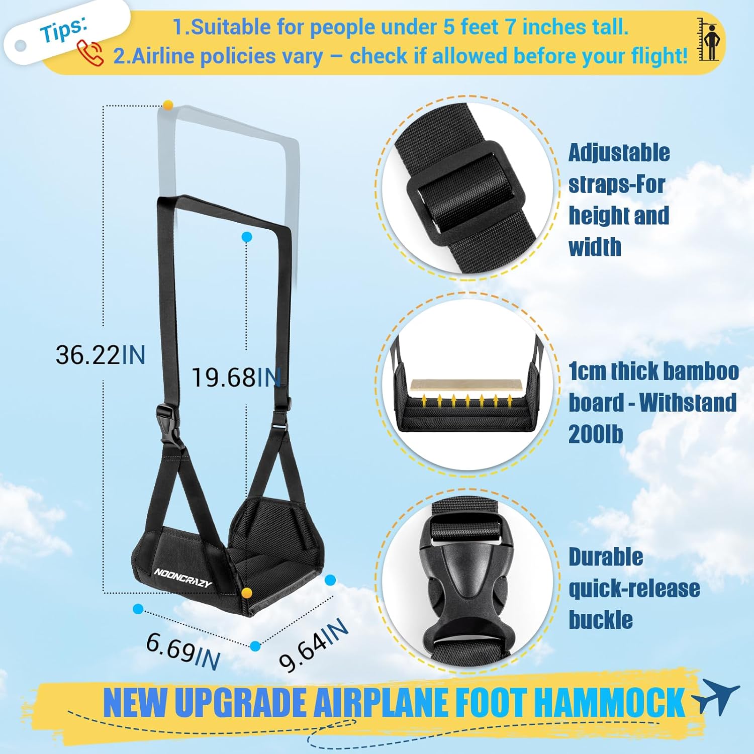 AirTLane Foot Hammock, No Collapse Foot Rest for TLane Travel with Extended Adjustment Strap, Portable Desk Foot Hammock with Thickened Foam, Foot Sling Travel Essentials to Relax Your Feet