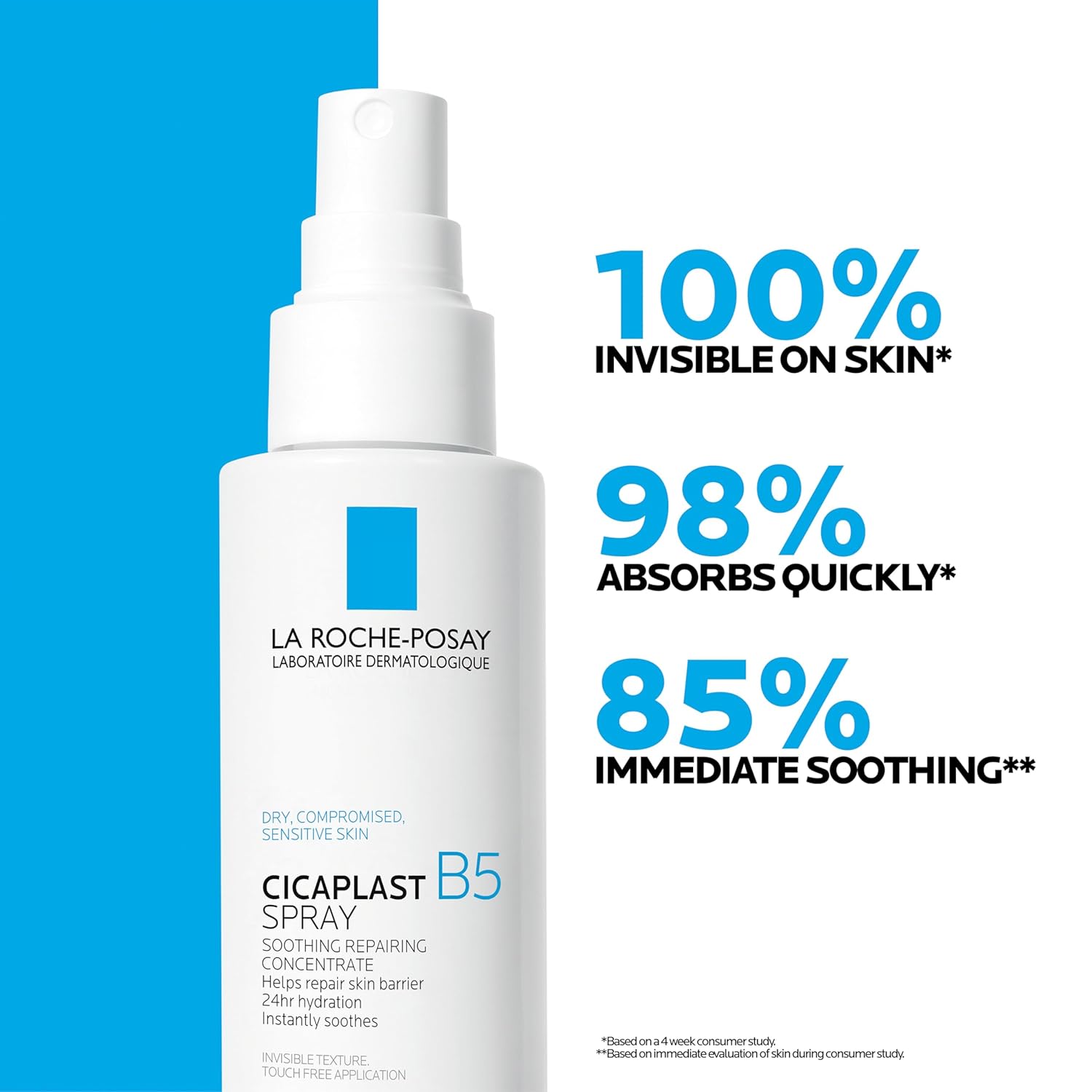 La Roche-Posay CicaTLast B5 Spray With Vitamin B5 Panthenol & Madecassoside, Hydrating Face Mist For Skin Barrier Repair, Soothing Touch-Free Face & Body Spray, Sensitive Skin & Dermatologist Tested