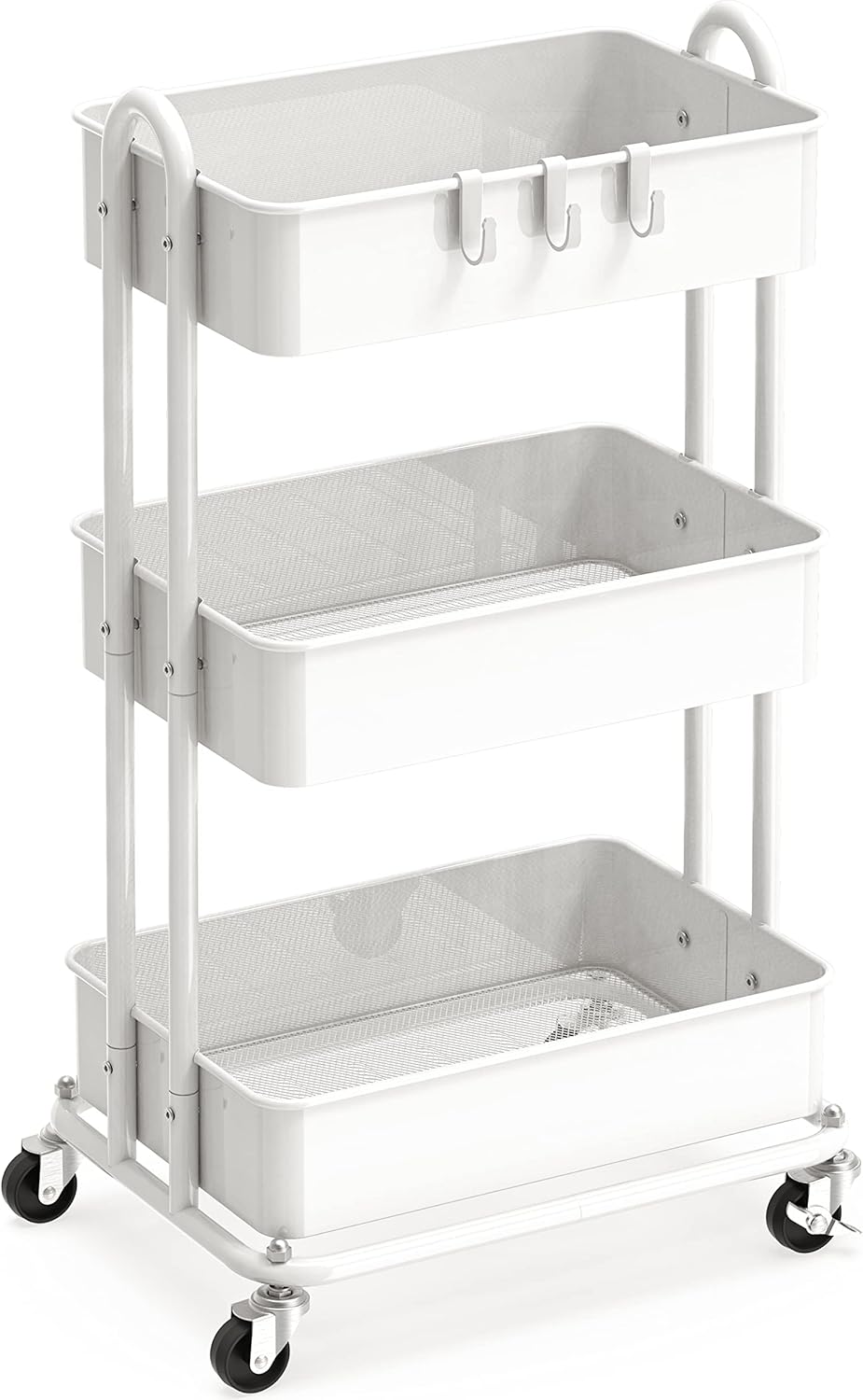 SimTLe Houseware 3-Tier Heavy Duty Metal Utility Rolling Cart, White