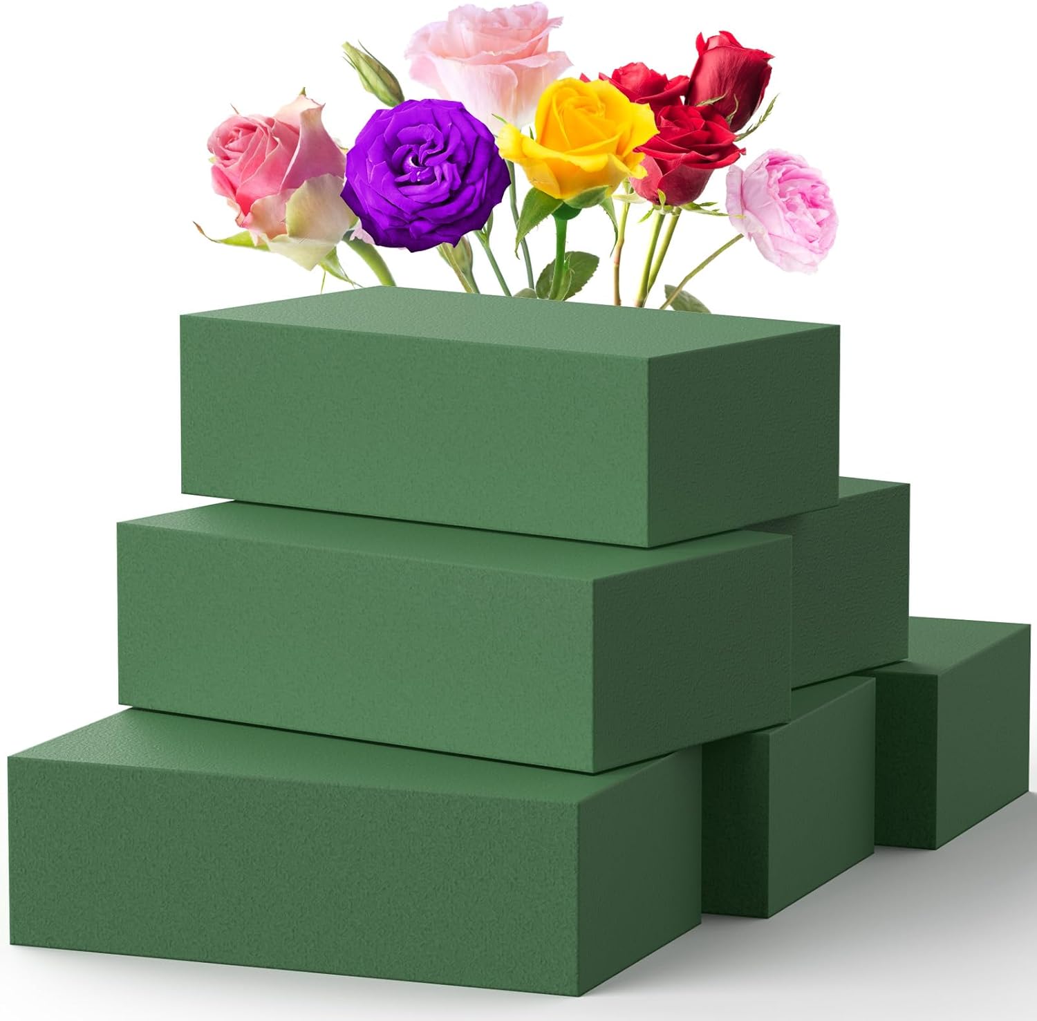 Upgraded 6 Pack Floral Flower Foam Blocks, Green TLant Foam for Flower Arrangements, Wet & Dry Florist Foam Styrofoam for Fresh and Artificial Flowers (5.5"L X 3.1"W X 1.6"H)