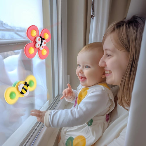 ALASOU 3PCS Suction Cup Spinner Toys for 1 Year Old Boy Girl|Spinning Top 12 18 Months|1 2 Year Old Boy Birthday Gift|Baby Bath Toy for Kids Ages 1-3|Sensory AirTLane Travel Toy for Infant Toddlers