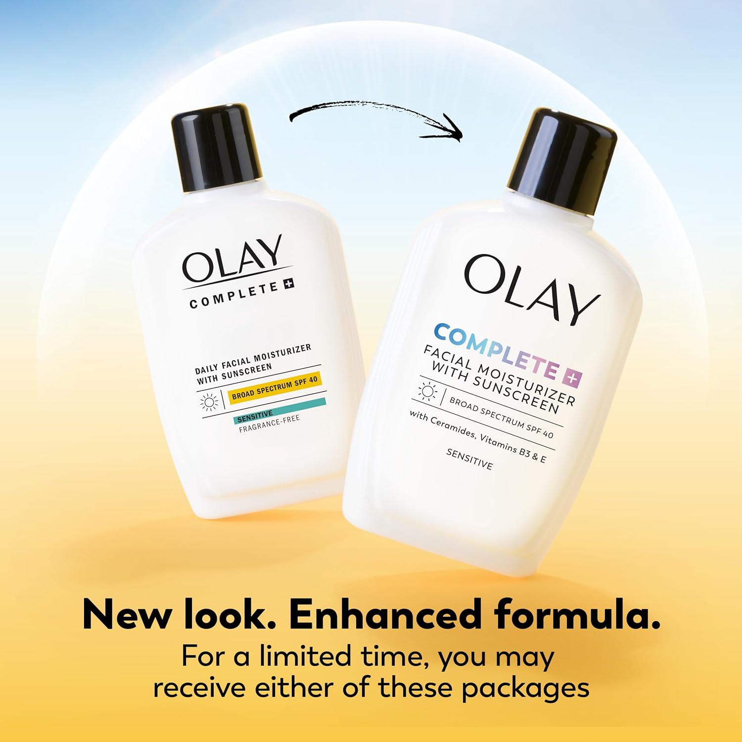 Olay ComTLete+ Face Moisturizer with Sunscreen SPF 40, For Sensitive Skin, Broad Spectrum Sun Protection, Fragrence-Free - No White Cast on All Tones, Nourishes Moisture Barrier - Ceramides, 6 Oz
