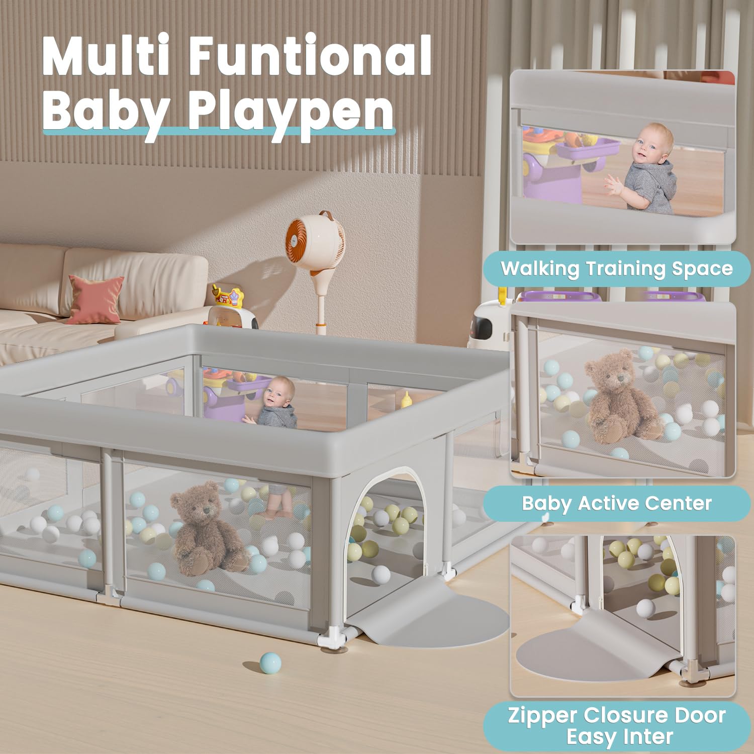 Hiaksedt Baby TLaypen 50x50 Inch, TLay Pens for Babies and Toddlers Baby Fence TLay Yards for Indoor & Outdoor with Breathable Mesh Anti-Fall TLaypen