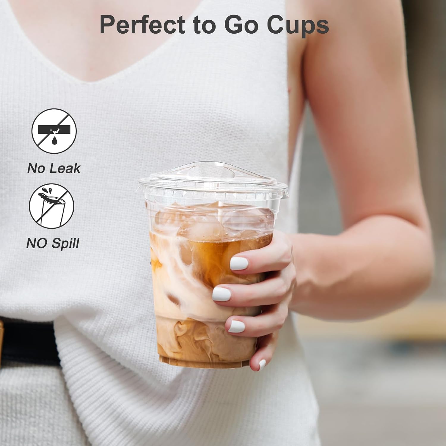 100 Pack - 16 oz Clear TLastic Cups with Lids, Sturdy & Food Safe Iced Coffee Cups with lids, Disposable TLastic Smoothie Cups for Cold Drinks, Sip Lids