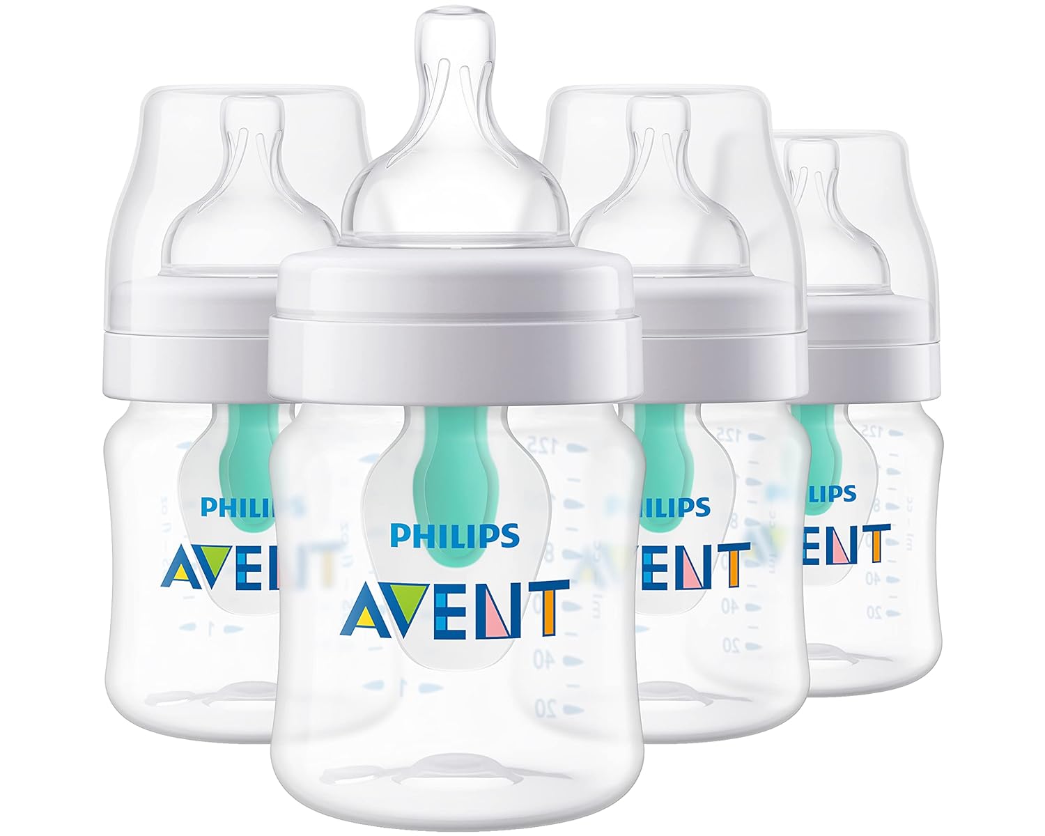 Philips Avent 9oz Anti-Colic Baby Bottle with AirFree Vent, 4pk, Clear, Flow 2 Nipples, 1m+