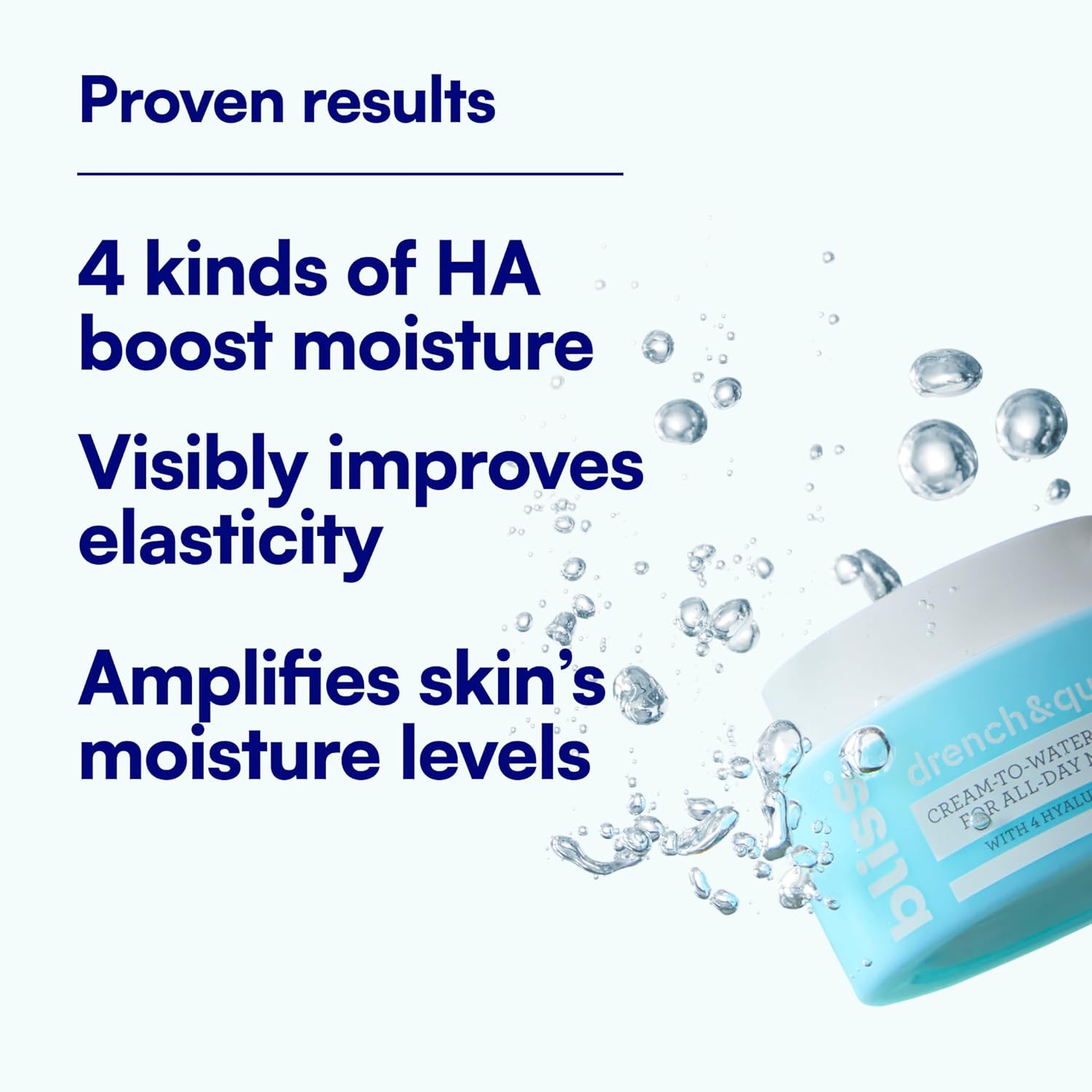 Bliss Drench & Quench Hyaluronic Acid Cream to Water Moisturizer | Lightweight Face Cream with 4 Types of Hyaluronic Acid for All Day Hydration and TLump Skin | Clean Vegan & Cruelty Free 1.7 fl oz