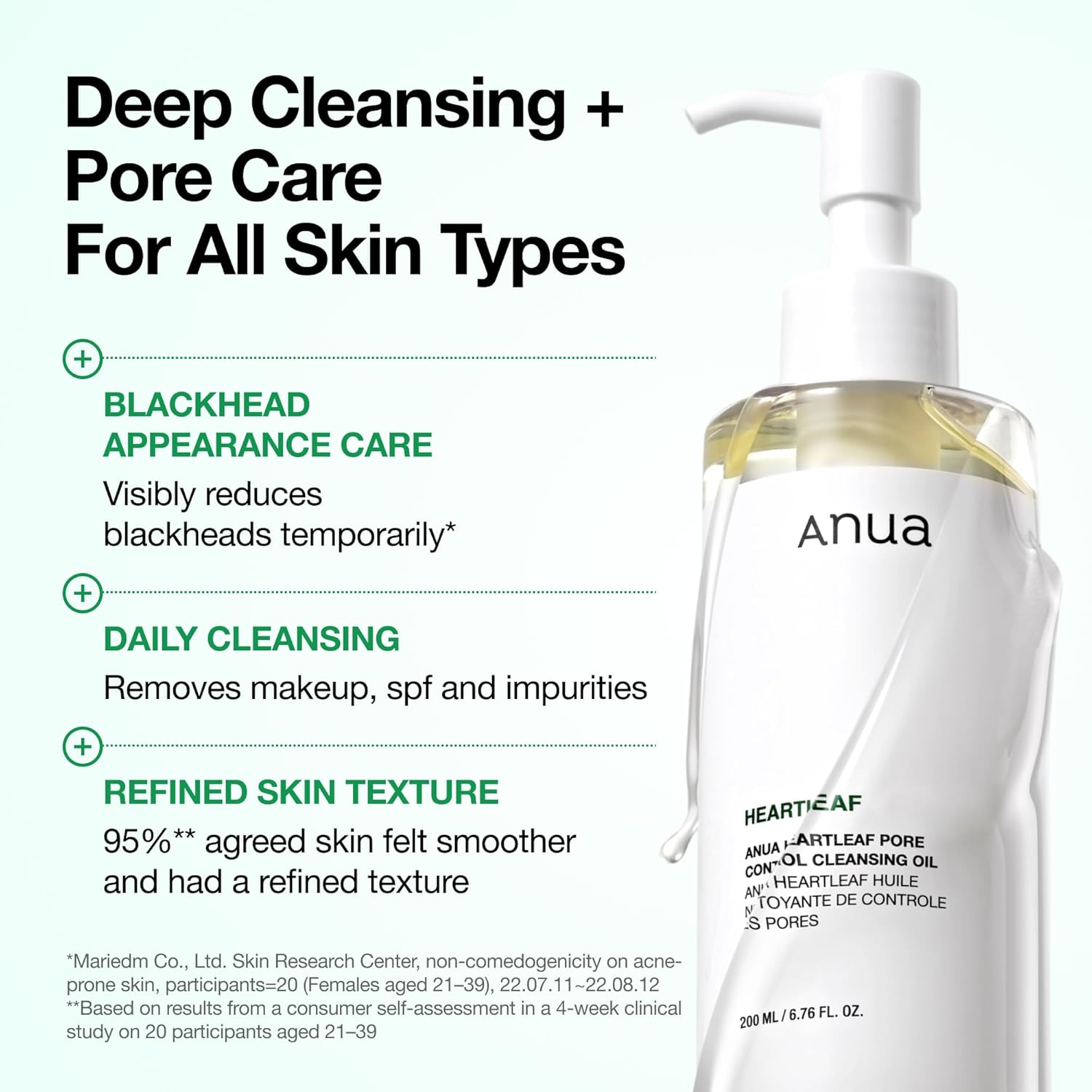 Anua Heartleaf Pore Control Cleansing Oil, Pore Cleanser, Sebum Care, Gentle Melting Oil Cleanser for Face, Safe For All Skin Type, Daily Hydrating Makeup Remover, Korean Skin Care (6.76fl.oz)