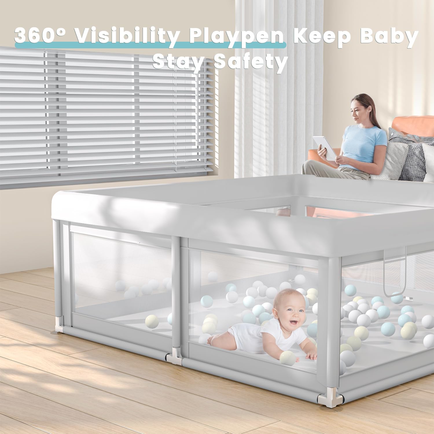 Hiaksedt Baby TLaypen 50x50 Inch, TLay Pens for Babies and Toddlers Baby Fence TLay Yards for Indoor & Outdoor with Breathable Mesh Anti-Fall TLaypen