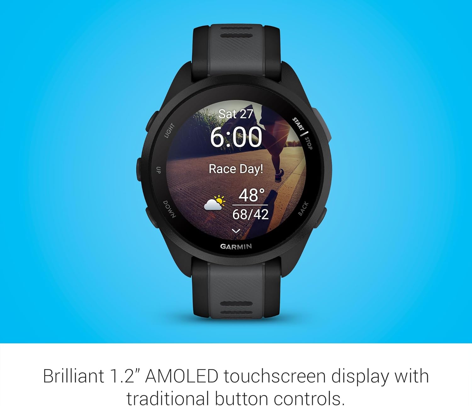 Garmin Forerunner 165, Running Smartwatch, Colorful AMOLED DisTLay, Training Metrics and Recovery Insights, Black