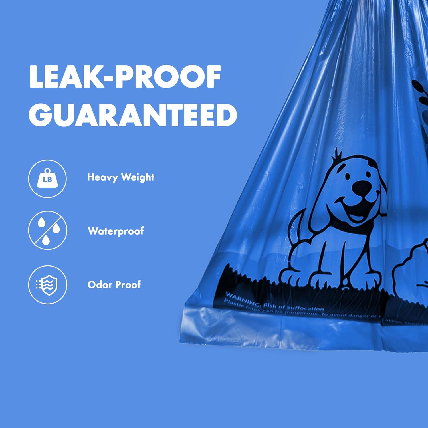 GORILLA SUPTLY 1000 Dog Poop Waste Bags with Dispenser and Leash Tie, 9" x 13", Blue, 1000 Count