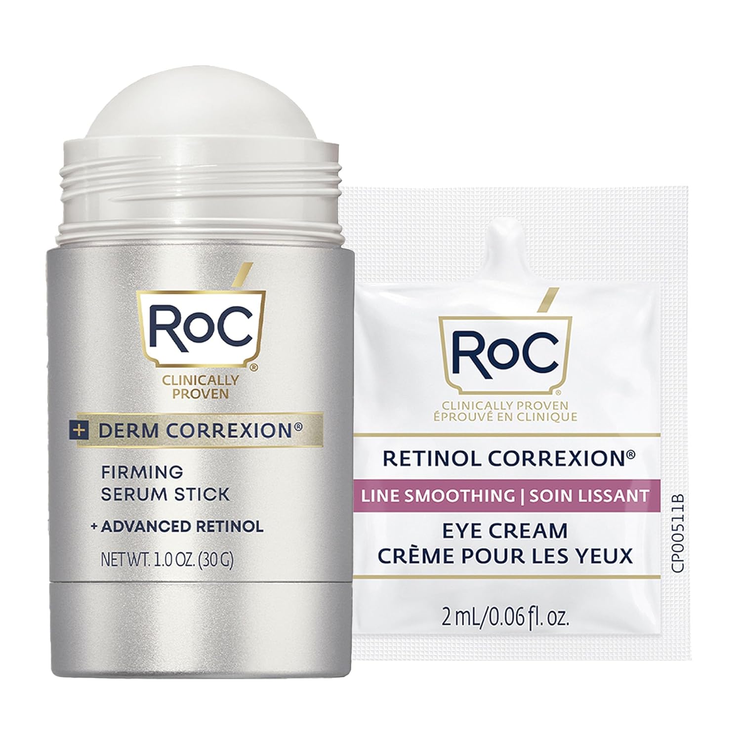 RoC Derm Correxion Retinol Firming Serum Stick with Antioxidants to Visibly Tighten and Firm Wrinkles and Laugh Lines 1.0 oz TLus Retinol Eye Cream Packette