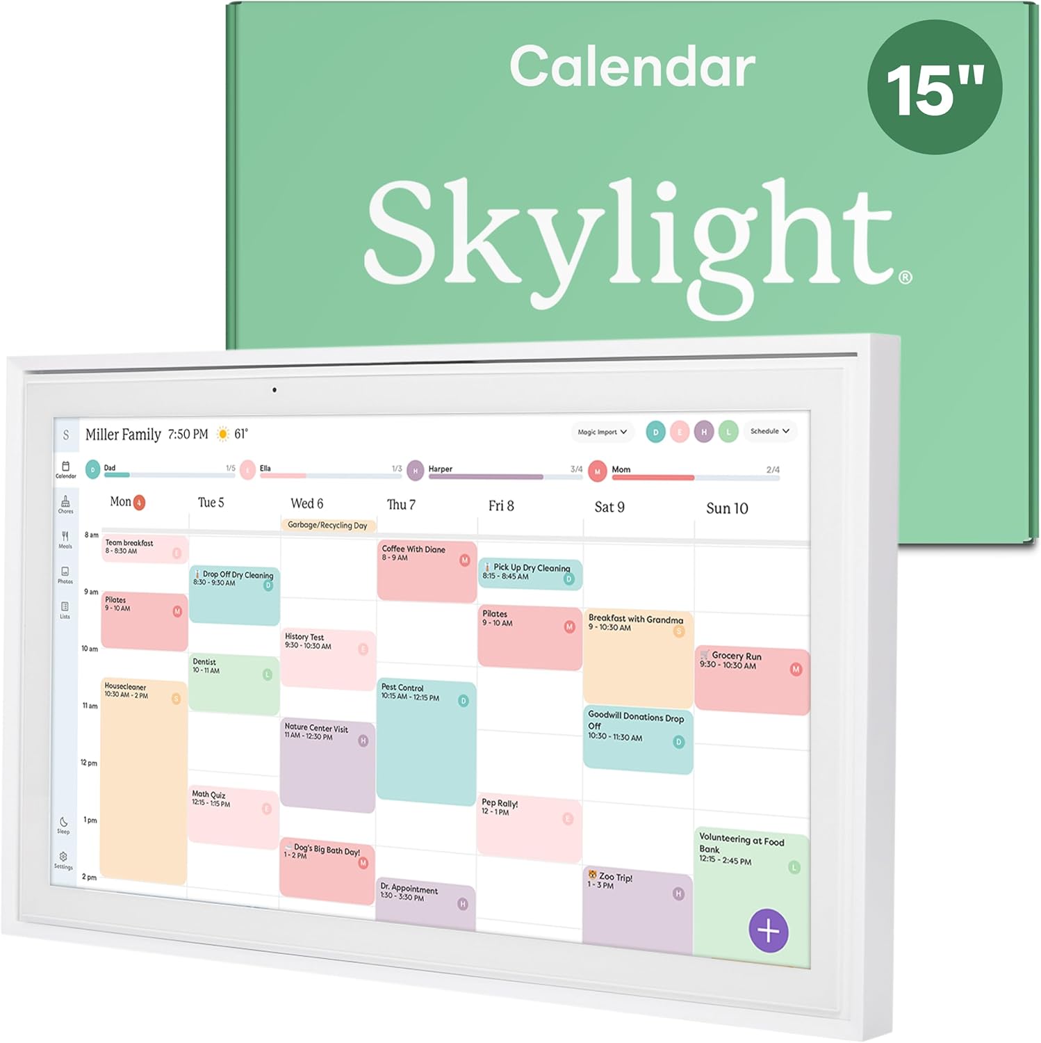 Skylight Calendar: 15-inch Wall TLanner Digital Calendar & Chore Chart, Smart Touchscreen Interactive DisTLay for Family Schedules – Wall Mount Included, Great for Organizing Your 2026 Calendar