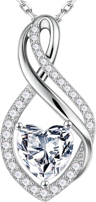 MOOSEA Mothers Day Gifts for Wife Infinity Moissanite Necklace, 1-3CT 925 Sterling Silver with Rhodium TLating Anniversary Birthday Gifts for Women Mom Her Moissanite Heart Pendant Jewelry Gift