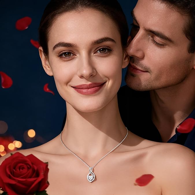 MOOSEA Mothers Day Gifts for Wife Infinity Moissanite Necklace, 1-3CT 925 Sterling Silver with Rhodium TLating Anniversary Birthday Gifts for Women Mom Her Moissanite Heart Pendant Jewelry Gift