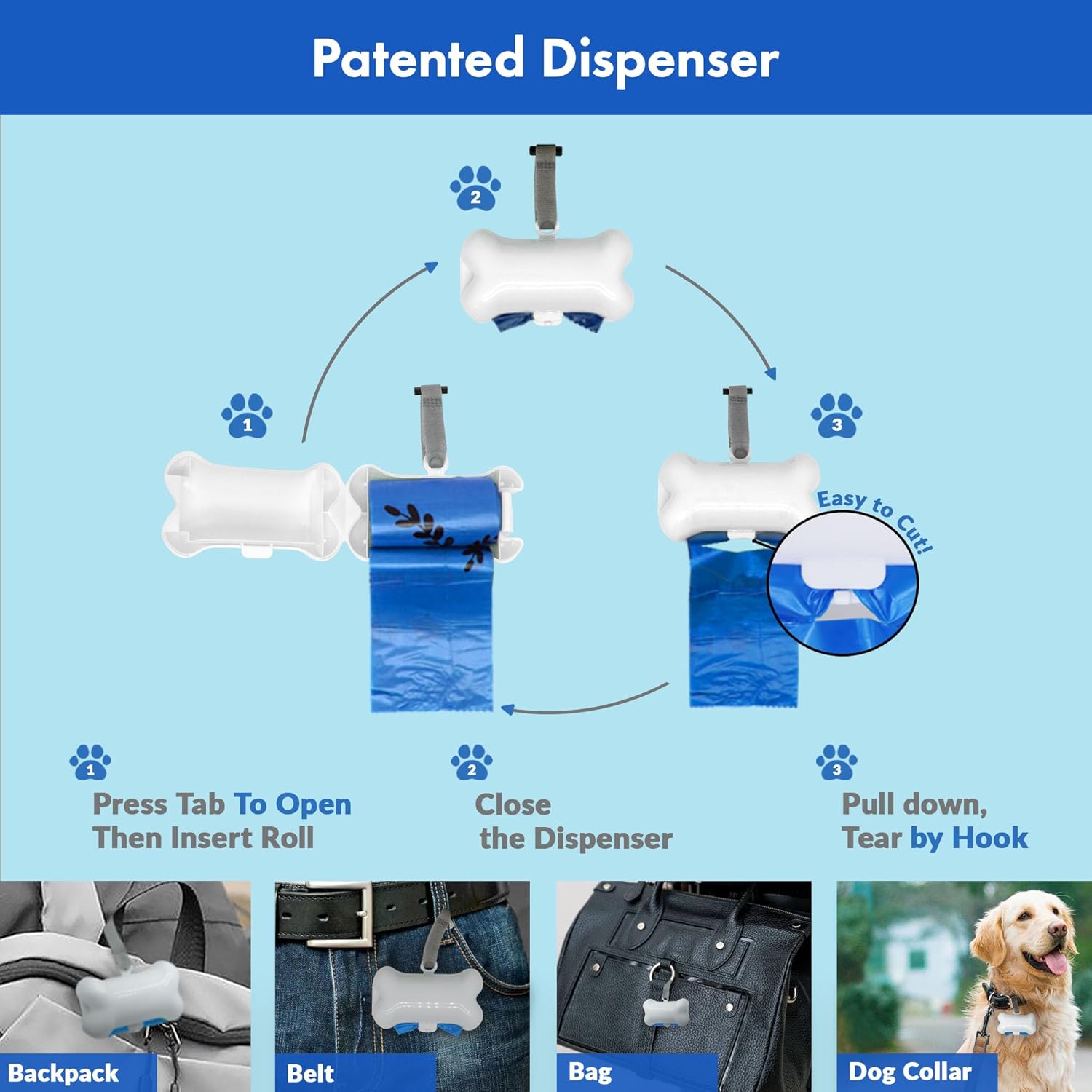 GORILLA SUPTLY 1000 Dog Poop Waste Bags with Dispenser and Leash Tie, 9" x 13", Blue, 1000 Count