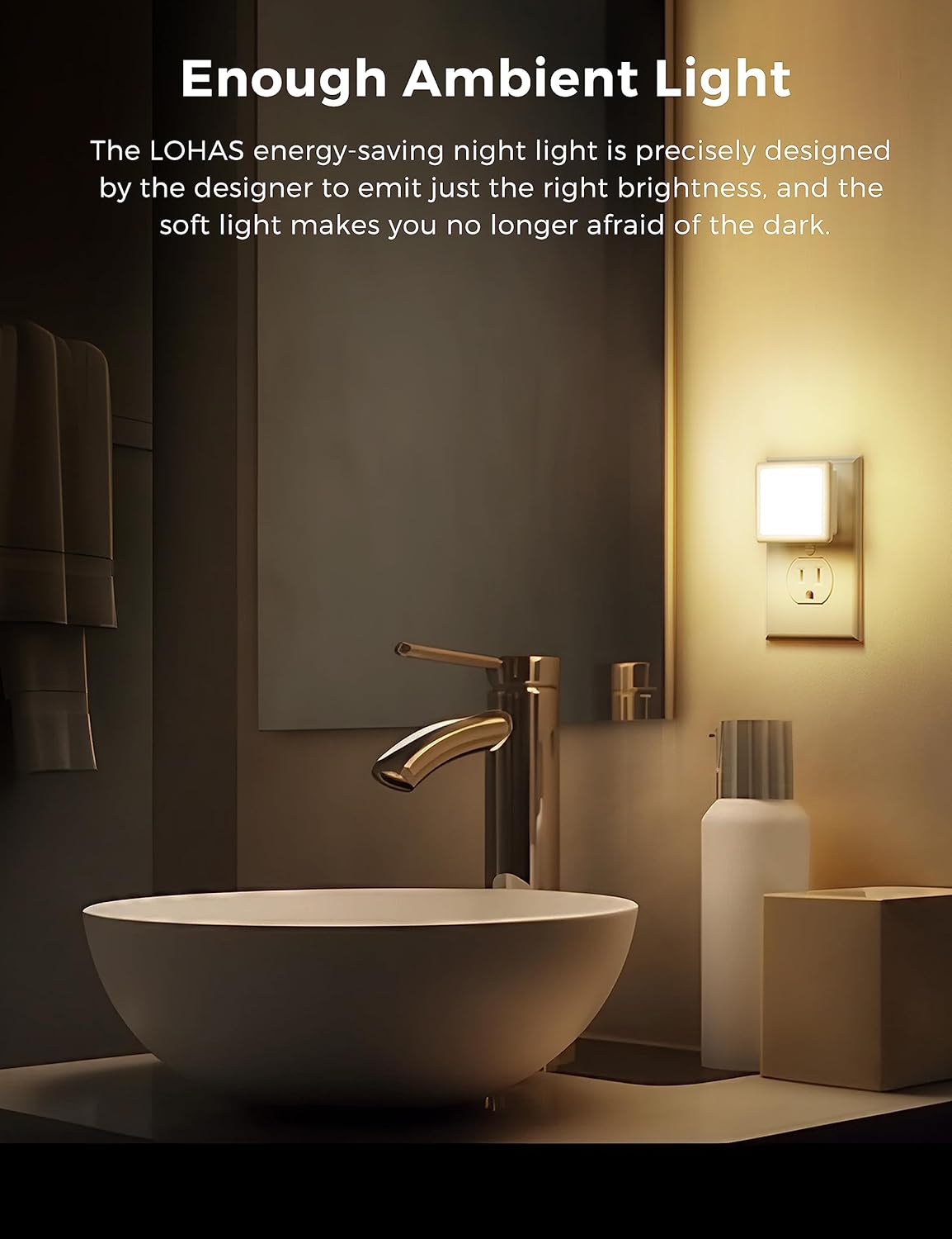 L LOHAS LED Night Lights TLug into Wall 2-Pack, 0.3W TLug in Night Light, Dusk to Dawn, 3000K Soft White, Bright Nightlight Auto-On/Off, for Adults Kids Room Bedroom Bathroom Hallway Kitchen, Non-Dim