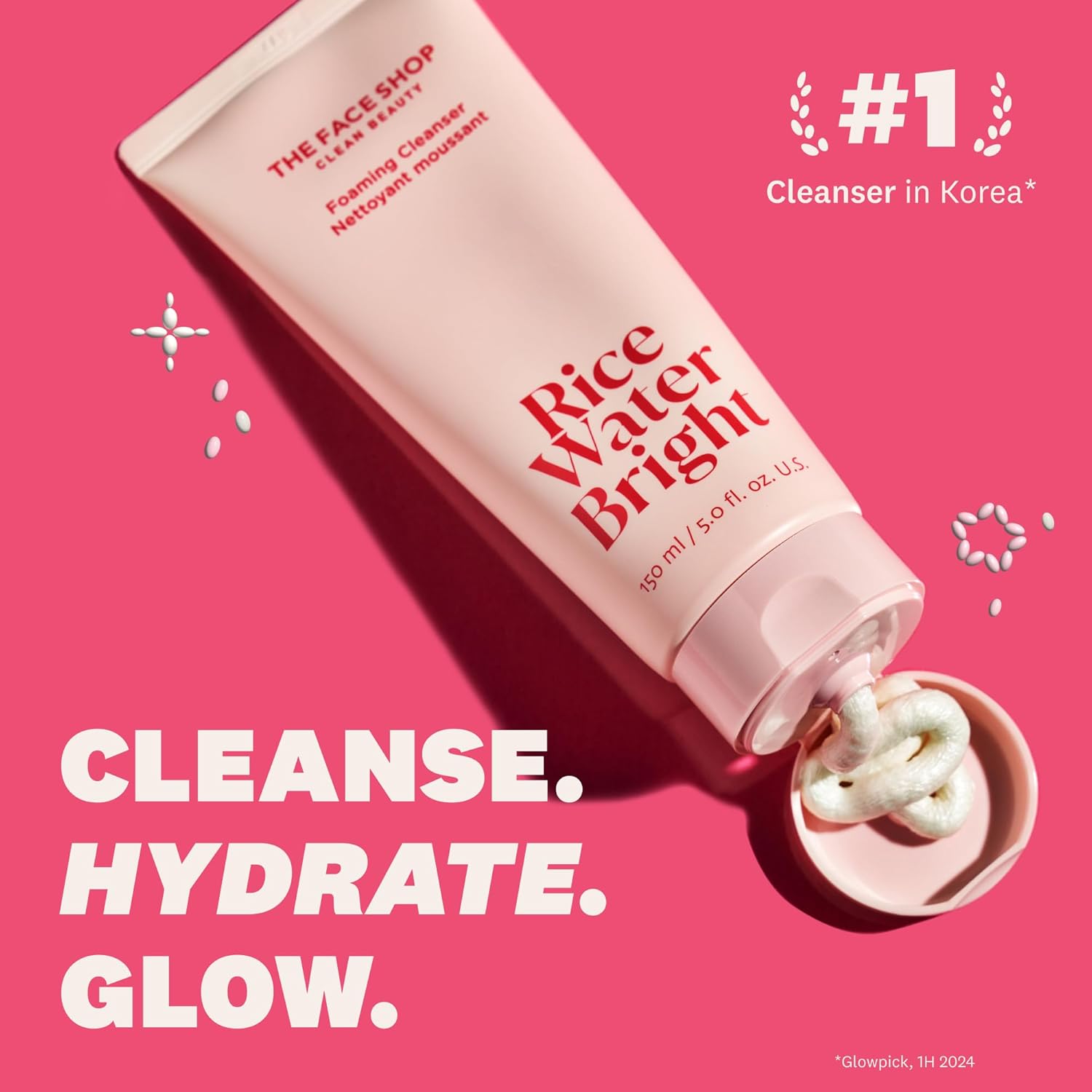 The Face Shop Rice Water Bright Foaming Cleanser, Hydrating Korean Face Wash with Ceramides, Deep Pore Cleansing, All Skin Types, Gentle Skincare, Vegan, 5.0 fl. oz.