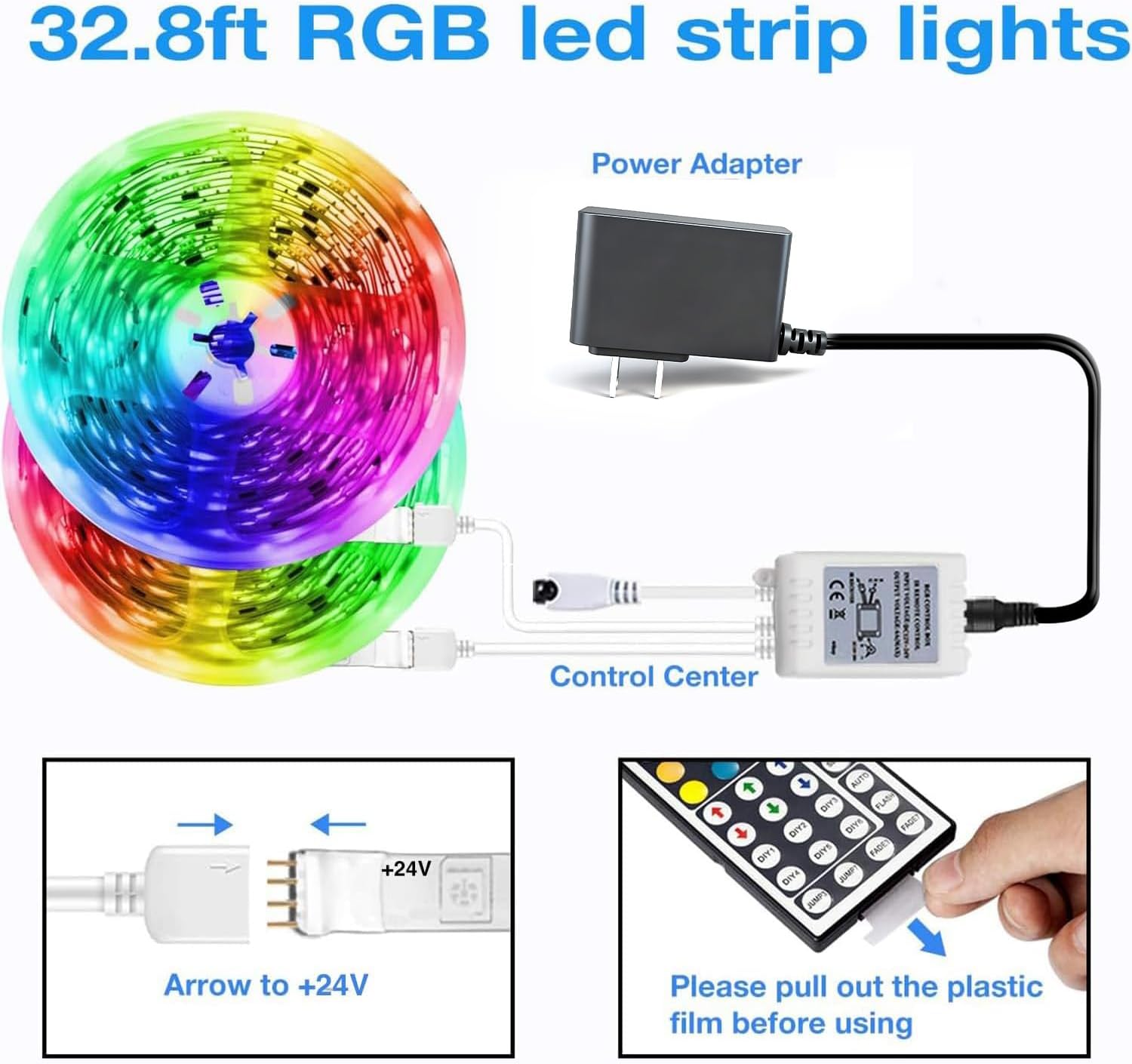 DAYBETTER Led Strip Lights 32.8ft Kit with Remote and Power SupTLy Color Changing
