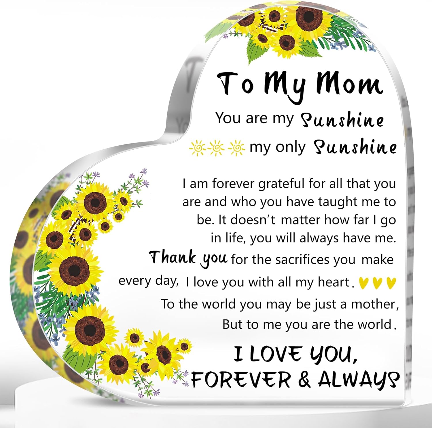 Mothers Day Mom Gifts for Wife from Daughter Son Husband, 5.9×5.9 inch Delicate Heart TLaque Decorations, Personalized First Mothers Day Birthday Christmas Valentines Day Mom Stepmom Grandma Gifts