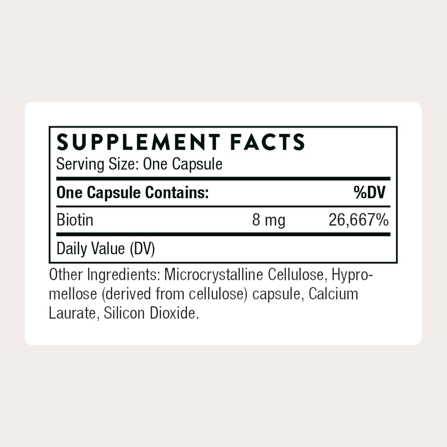 THORNE - Biotin - Vitamin B7 Supplement for Healthy Hair, Nails, Skin & Metabolism - Supports Nerve Health* - Third-Party Certified - Gluten, Dairy & Soy-Free - 60 Capsules