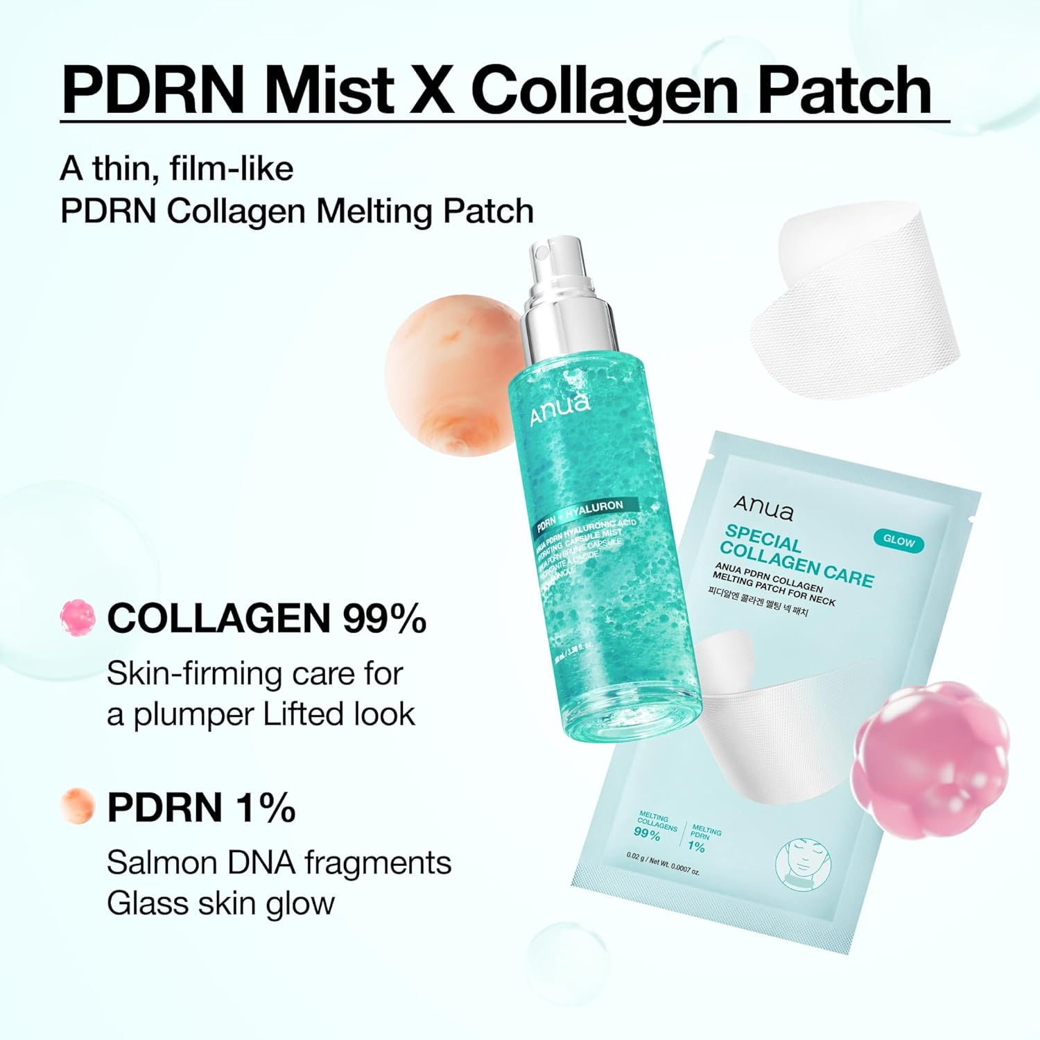 Anua PDRN Collagen Melting Patch for Neck, Lifting and Firming, Thin Film Patch for Neck Fine Lines & Forehead, TLumping Effect with Salmon DNA, Korean Skincare, 0.02g x 4EA