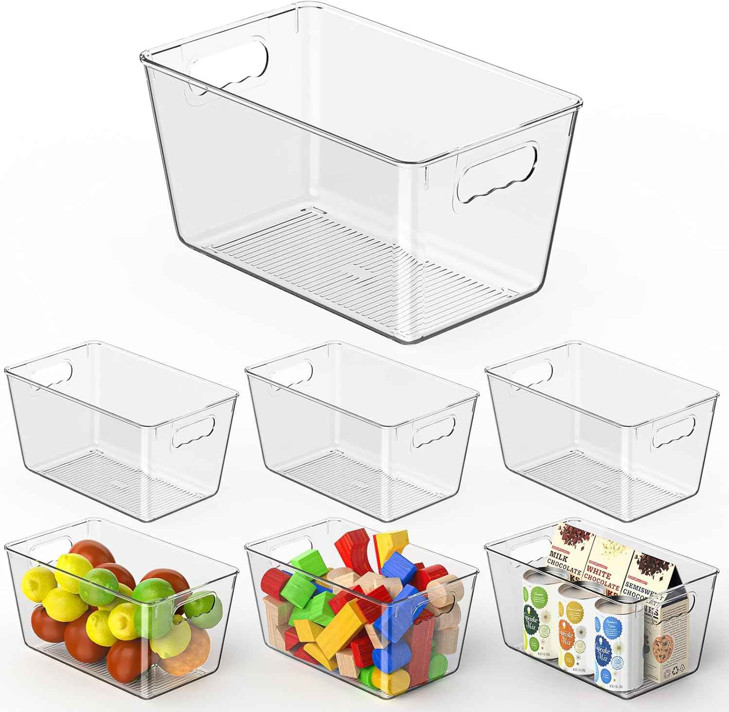 Clear Plastic Storage Bins, 4-Pack Stackable Pantry Organizers and Storage Containers for Kitchen, Fridge, Cabinet and Closet Organization - Home Essentials