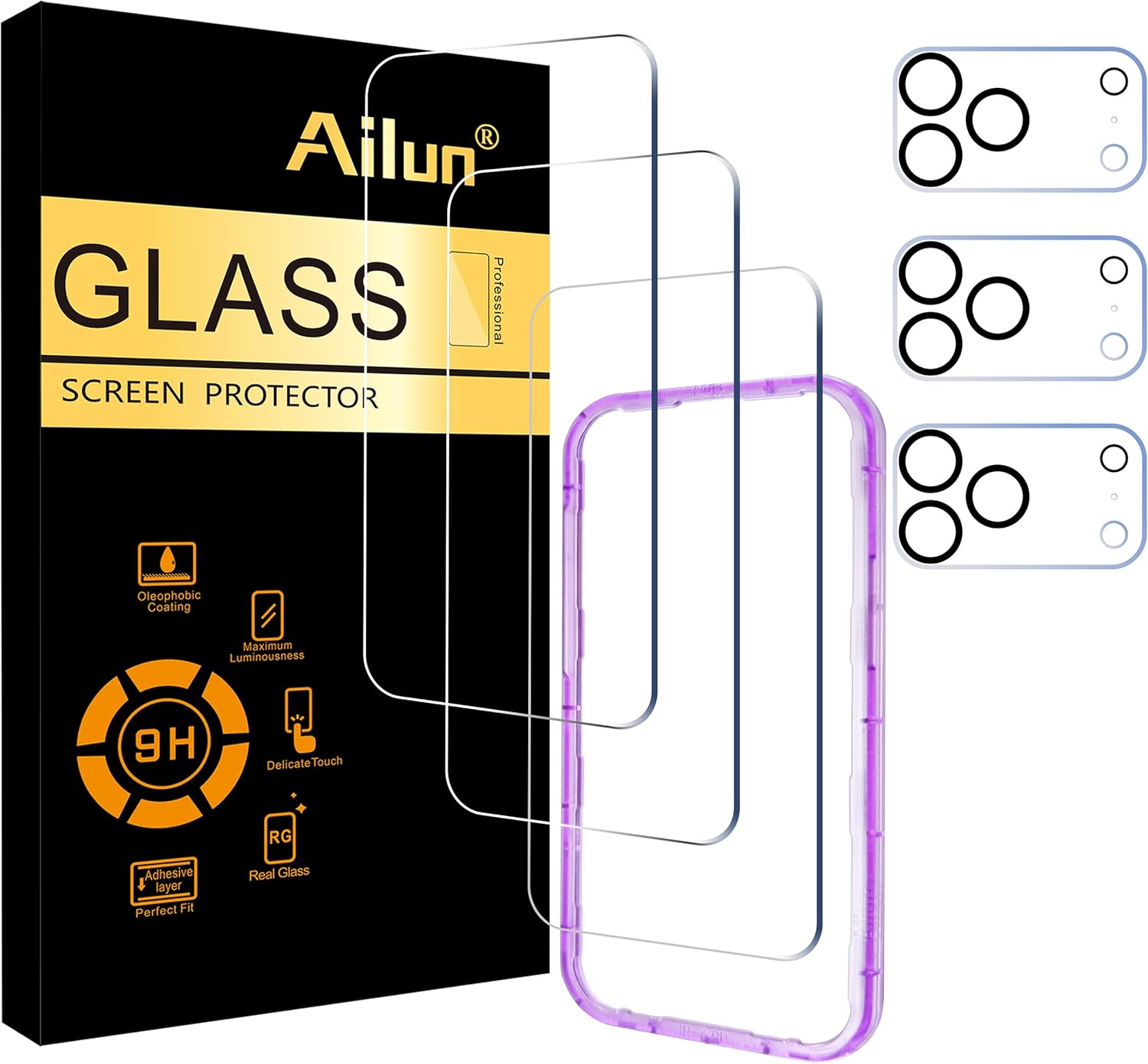 Ailun 3 Pack Screen Protector for iPhone 17 Pro Max [6.9 inch] + 3 Pack Camera Lens Protector with Installation Frame,Dynamic Island Compatible,Case Friendly[Not for iPhone 17/17 Pro/iPhone Air]