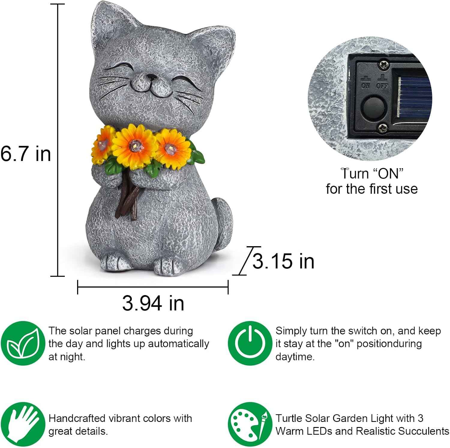 Solar Garden Statues Cat with Daisy and LED Lights Birthday Gifts for Women Mom Grandma Solar Outdoor Cat Decor for Outside,Outdoor Solar Lights for Yard, Garden and Patio, Unique Gift for Women