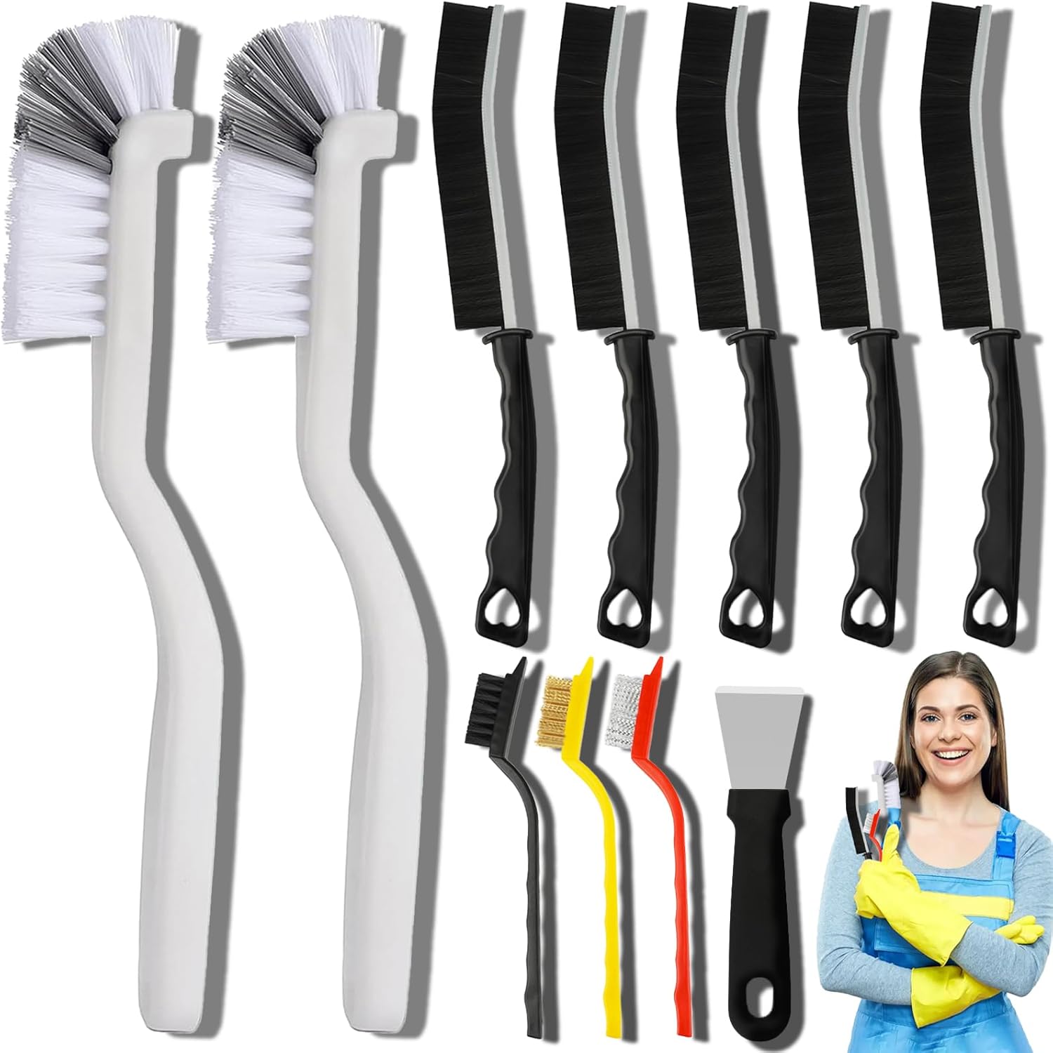 11Pcs Crevice Cleaning Brush Set, Hard Bristle Cleaning SupTLies for Kitchen, Bathroom, Corner, Grout, Sink, Cup, Teapot, Bottle, Blender