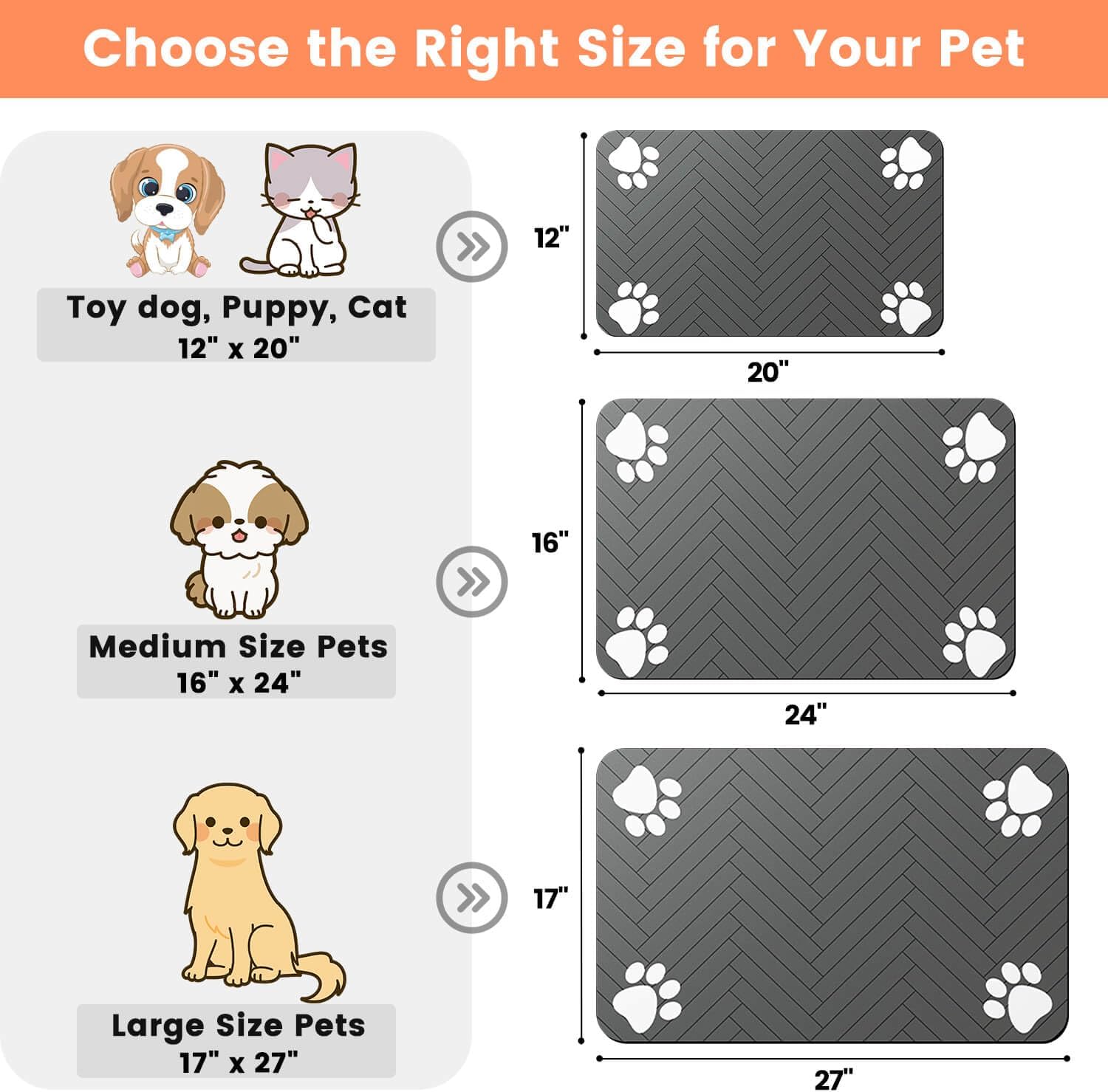 Pet Feeding Mat-Absorbent Pet TLacemat for Food and Water Bowl, with Waterproof Rubber Backing, Quick Dry Water Dispenser Mat for Dog and Cat (20"x12", Striped Dark Gray)