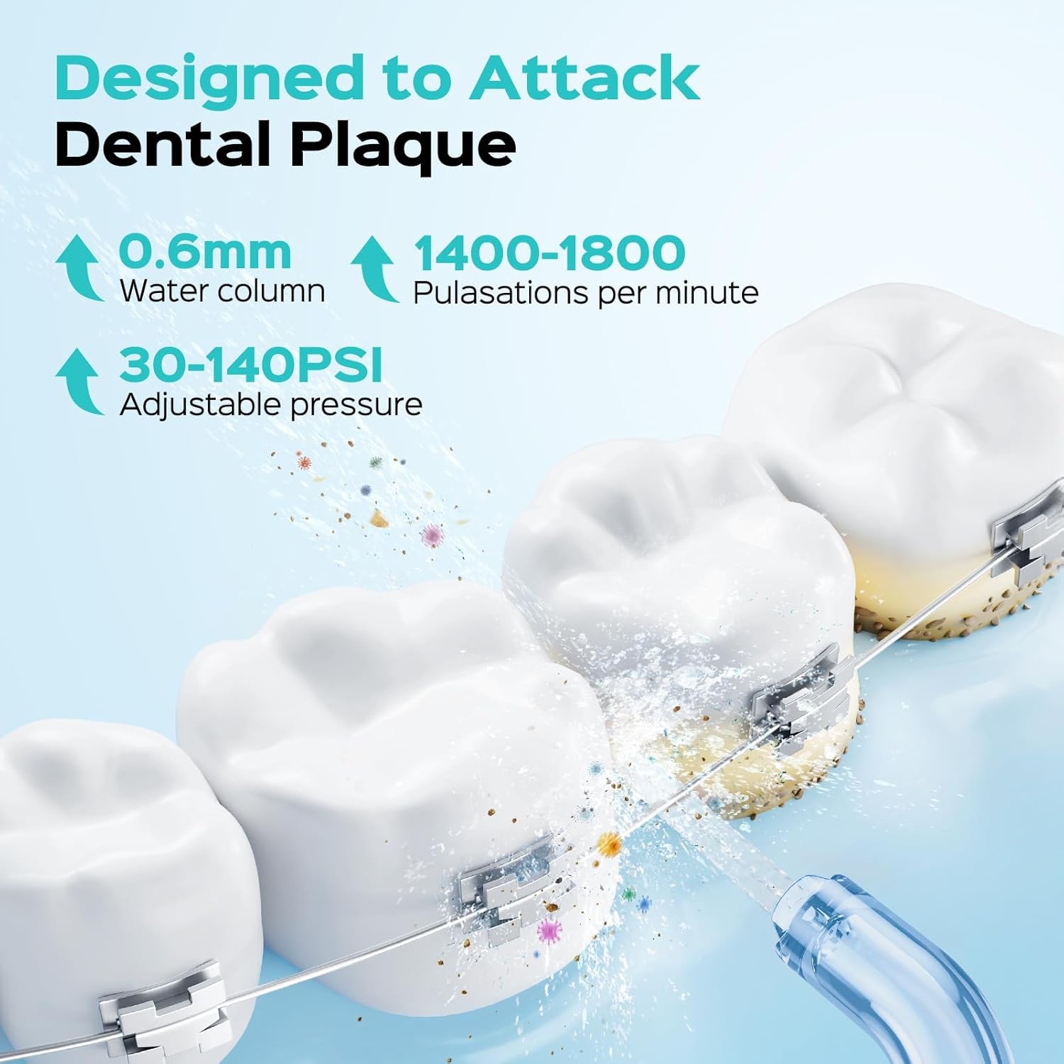 COSLUS C51 Portable Water Flosser for Teeth: 3 Modes & 6 Pressure Settings with Jet Mode Water Dental Pick for Orthodontic, Braces, Sensitive Gums, Compact for Travel, 300ML for MultiTLe Users, White