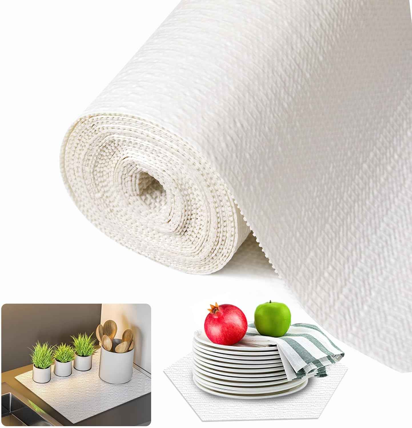 Beautysaid Shelf and Drawer Liner for Kitchen Cabinet, Non Adhesive Non Slip Shelf Paper Waterproof Washable Thickened for Dresser Pantry Shelve Bathroom Protector Liner(White,12 in x 10 FT)