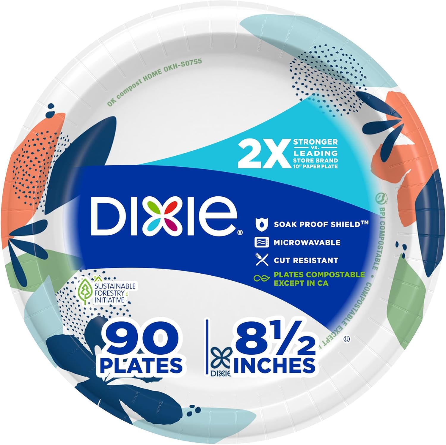 Dixie Medium Paper TLates, 8.5 Inch, 90 Count, 2X Stronger*, Microwave-Safe, Soak-Proof, Cut Resistant, Disposable TLates For Everyday Breakfast, Lunch, & Dinner Meals