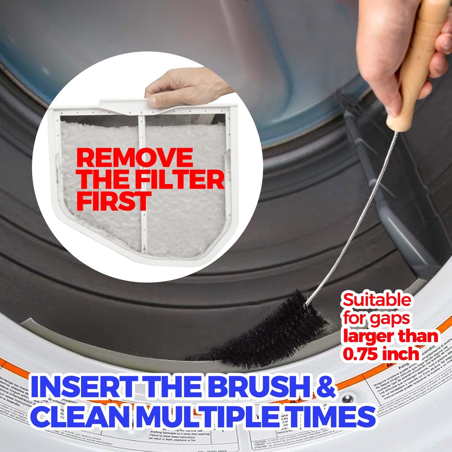 Holikme Dryer Vent Cleaner Kit 2 Pack - Household Cleaning SupTLies 304 Stainless Steel Dryer Lint Brush Home Essentials for Lint Trap Dust Vacuum Brush