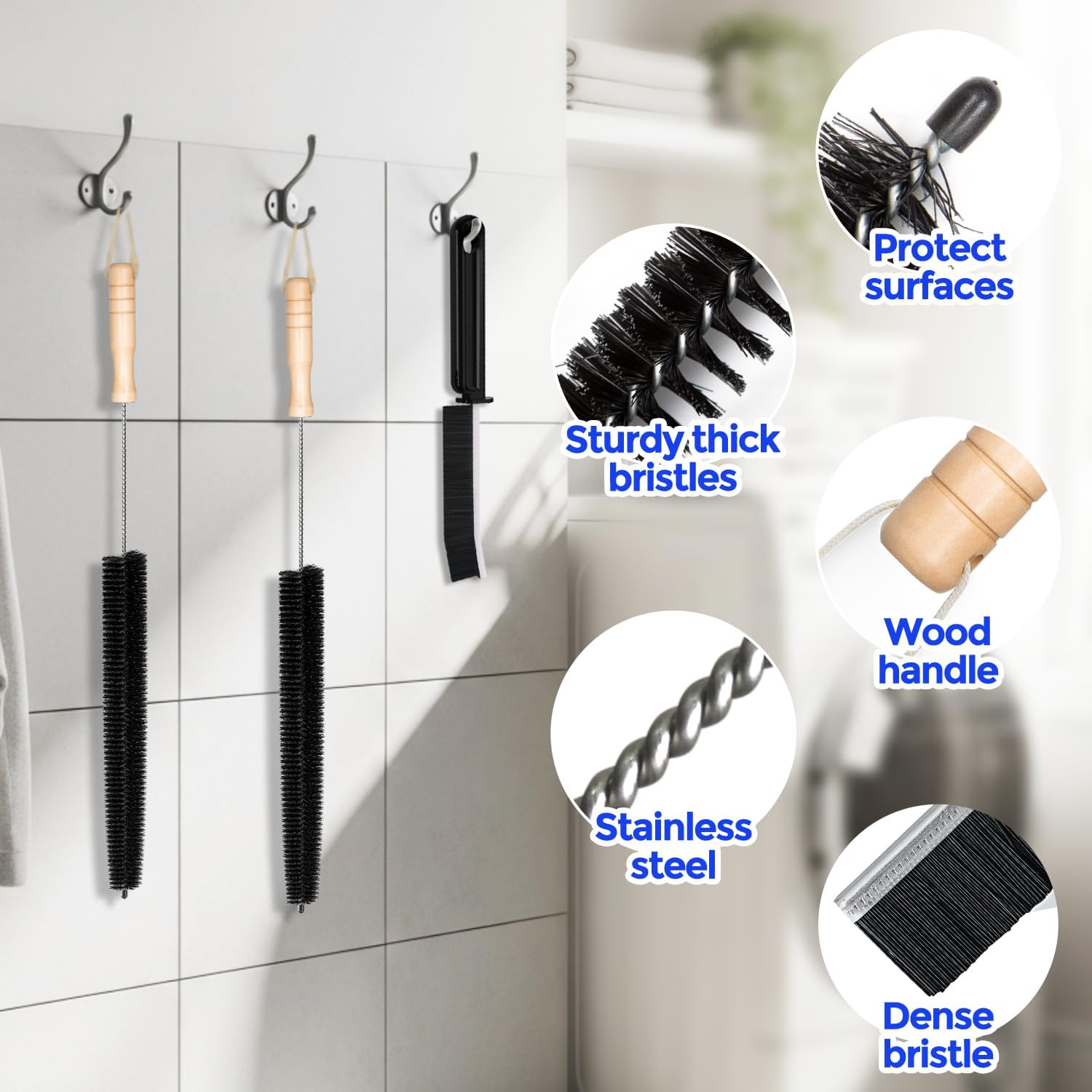 Holikme Dryer Vent Cleaner Kit 2 Pack - Household Cleaning SupTLies 304 Stainless Steel Dryer Lint Brush Home Essentials for Lint Trap Dust Vacuum Brush