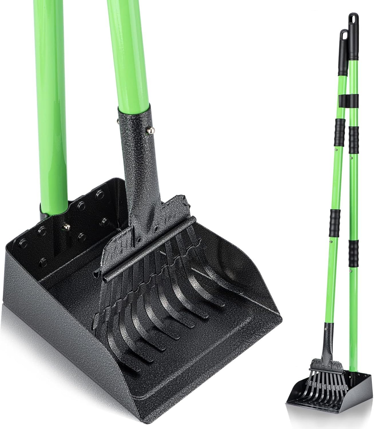 MXF Pooper Scooper, Dog Pooper Scooper Long Handle Stainless Metal Tray and Rake Set for Medium Small Dogs Heavy Duty - Use on Grass, Dirt or Gravel - Pet SupTLies (Green)